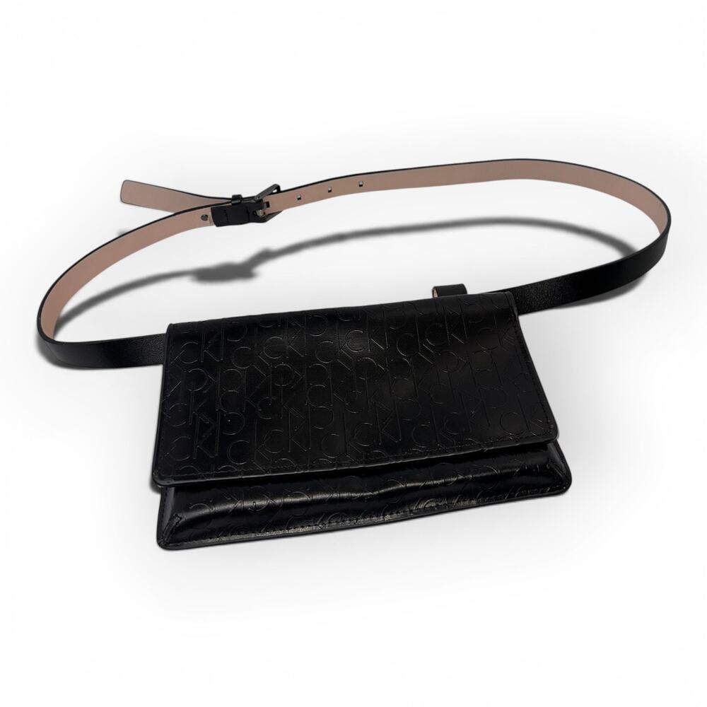 Calvin Klein Collection Black Leather Belt Bag Adjustable Waist
